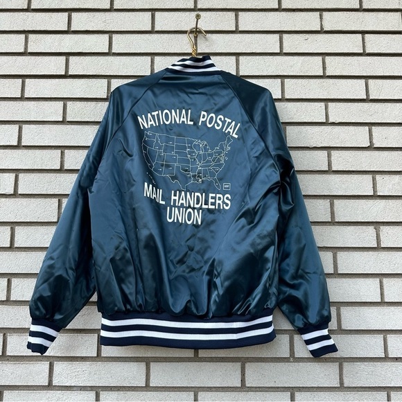 Vintage Windjammer National Postal Mail Handlers Union Satin Bomber Jacket USA - Picture 2 of 9